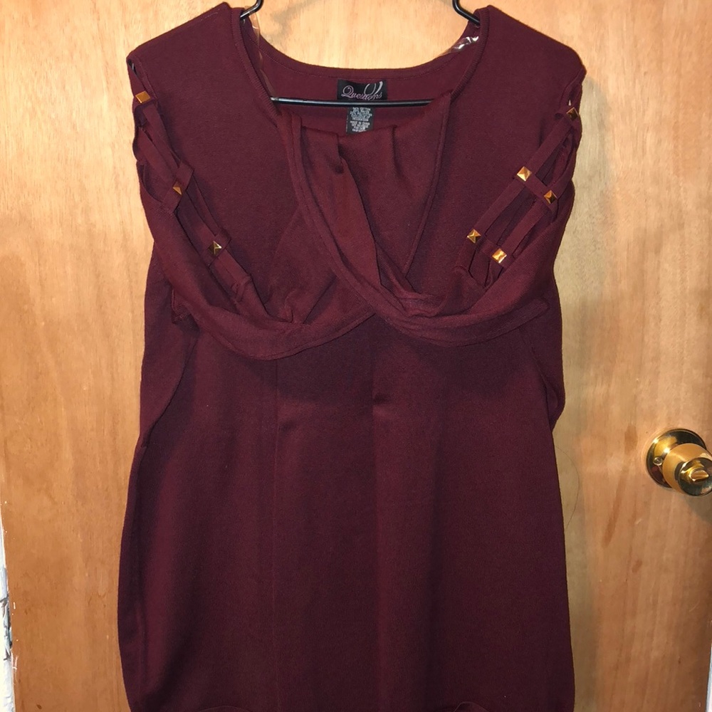 Burgundy studded shoulder blouse